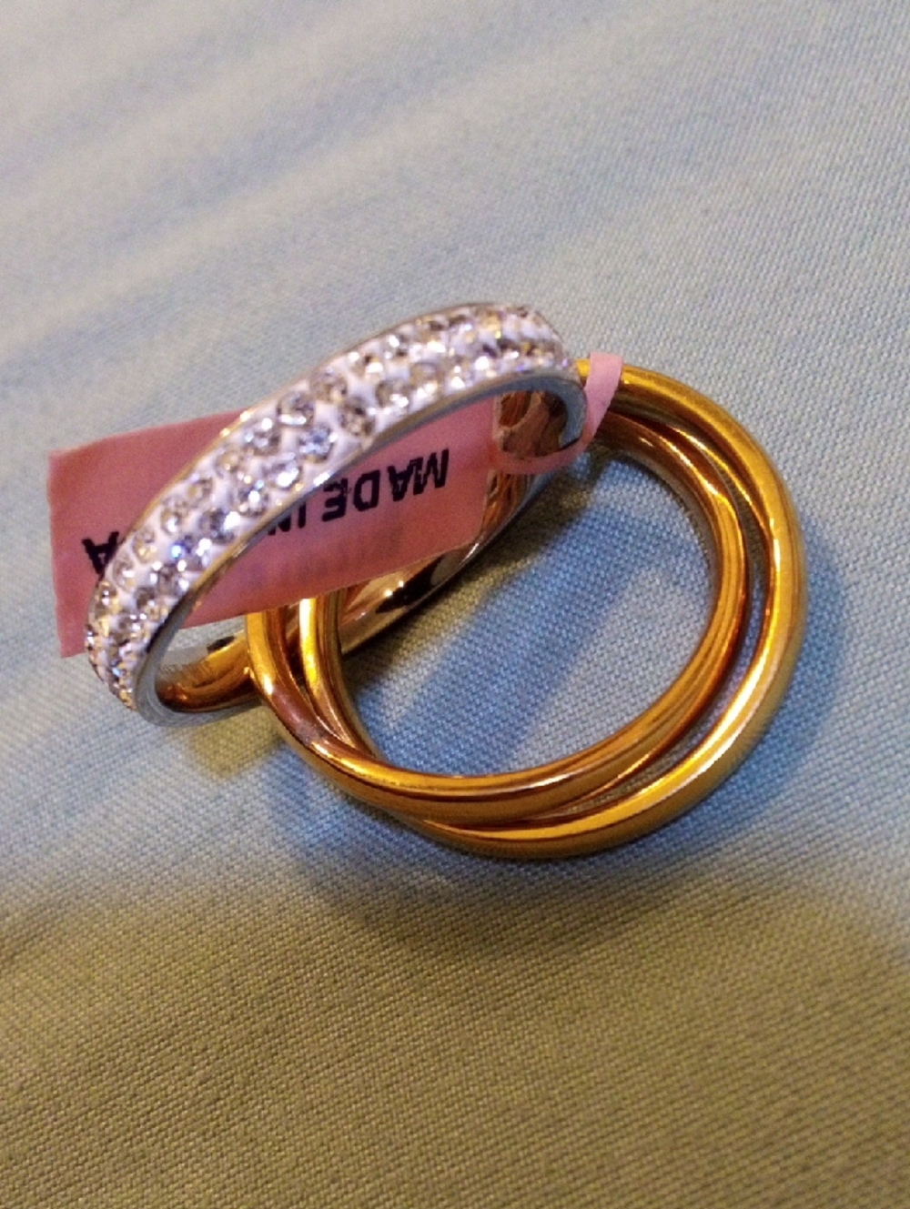 Gold and Rhinestone Interlocking Ring Set - Picture 2 of 4
